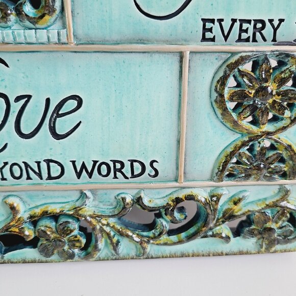 Live Love Love Home Decor Enamel Finish Wall Art Set Teal Brown 9.5"x9.5" - Picture 7 of 13